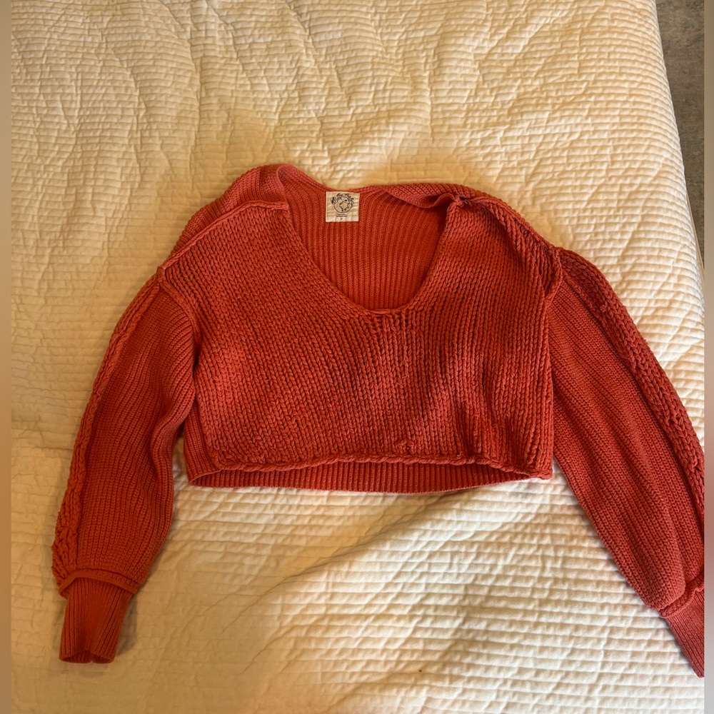 Free people Women's V-Neck Knit Sweater - Coral